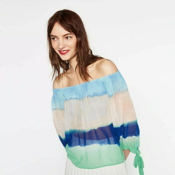 Zara Tops - Zara Boho Off Shoulder Ombre Tie Dye Top